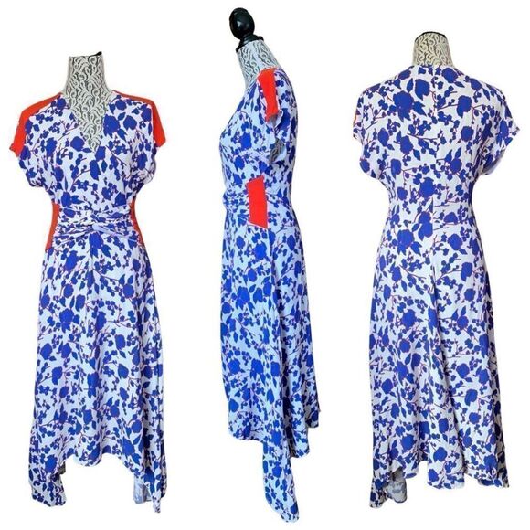 Pinko Floral Midi Dress in Blue & White Size 8 - Picture 5 of 12